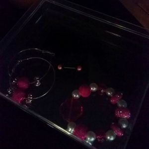 Pink Bracelet,Earrings and tongue ring set